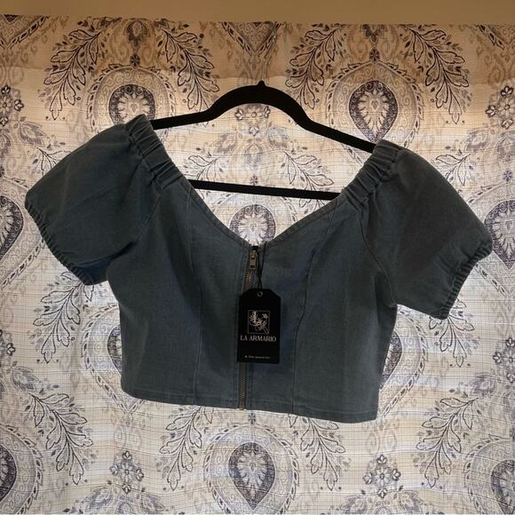La Armario‎ Denim Crop Top Size Medium - Picture 1 of 6